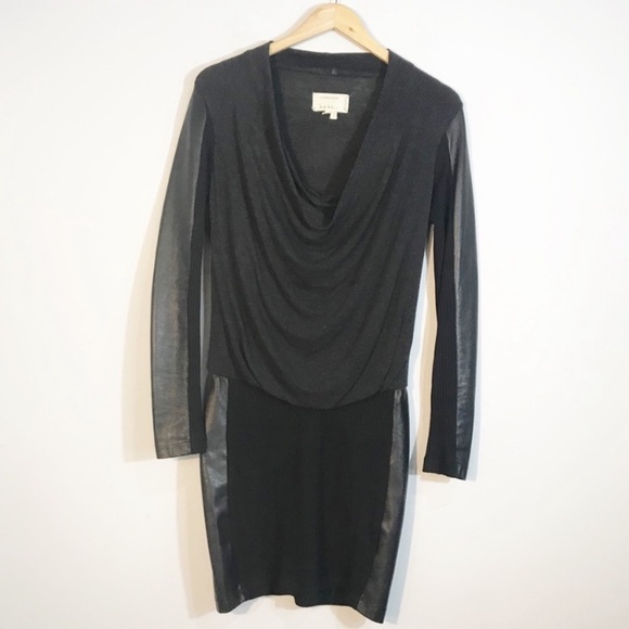 NICOLE MILLER Leather Paneled Ribbed Knit Dress - Picture 5 of 9